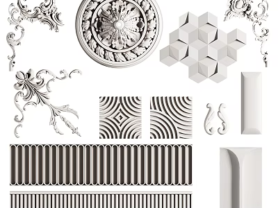 Elegant Ornamental Carvings with Circular Geometric Striped and Curved Decorations 3d model