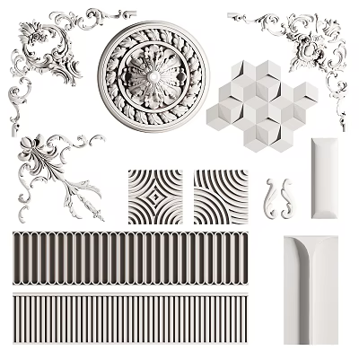Elegant Ornamental Carvings with Circular Geometric Striped and Curved Decorations 3d model