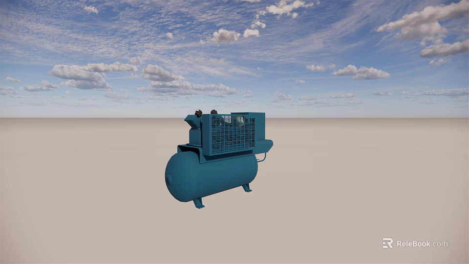Blue Industrial Air Compressor With Storage Tank Under Blue Sky On Open Ground 3d model 
