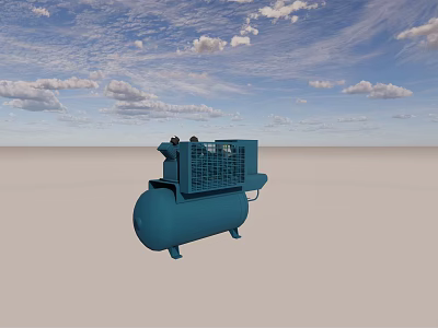 Blue Industrial Air Compressor With Storage Tank Under Blue Sky On Open Ground 3d model