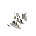 Modern Bathroom Living Essentials With Soap Dispensers Toothbrush Holder Skincare Bottles And Marble Tray