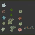 Colorful 3D Tree Models With Green Blue Red Pink And Small Plants On Gray Background