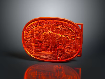 Red Belt Buckle With Engraved Building And Figure Design For Daily Use 3d model