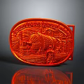 Red Belt Buckle With Engraved Building And Figure Design For Daily Use