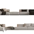 Modern Sectional Sofa With Beige And Dark Brown Upholstery Pillows And Throw Blanket