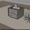 Modern Wooden Nightstand With Marble Drawer Top Clock Book And Potted Plant