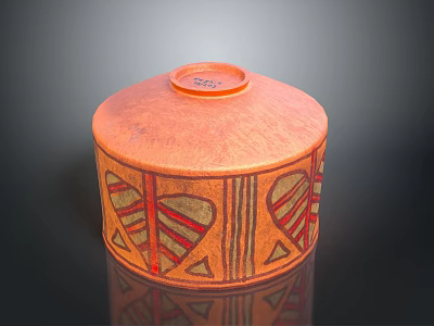 Artistic Hand Carved Orange Ceramic Sculpture With Geometric Patterns Design 3d model