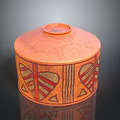 Artistic Hand Carved Orange Ceramic Sculpture With Geometric Patterns Design