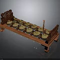 Traditional Percussion Musical Equipment With Carved Wooden Frame Golden Brass Bowls And Mallet