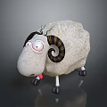 Cartoon Style Fluffy Sheep With Curled Horns Big Eyes And Sticking Tongue