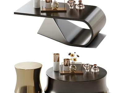 Elegant Modern Coffee Table With Unique Curved Metal Frame And Decorative Ornaments 3d model