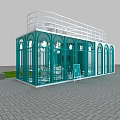 Green Hotel Public Lounge Area With Arched Glass Walls Balcony Lawn And Brick Pavement