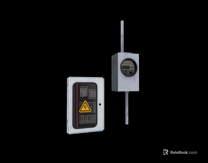 Industrial Control Box And Display Sensor Equipment With Warning Sign 3d model 