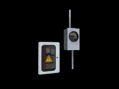 Industrial Control Box And Display Sensor Equipment With Warning Sign 3d model