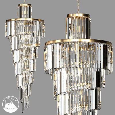 Elegant Luxury Crystal Chandelier With Golden Frame And Hanging Crystal Elements 3d model