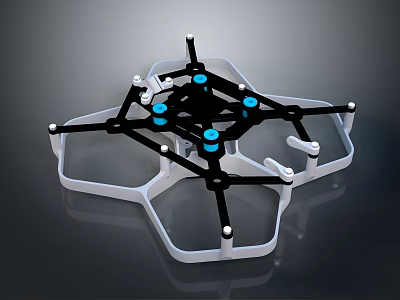 Symmetrical Drone Frame With White Structure Black Connectors And Blue Nodes 3d model