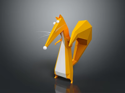 Geometric Origami Style Fox Character 3D Model With Orange White Big Eyes And Bushy Tail 3d model