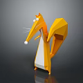 Geometric Origami Style Fox Character 3D Model With Orange White Big Eyes And Bushy Tail