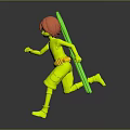 Green Game Movie Character Figure With Red Hair Yellow Outfit And Dynamic Pose