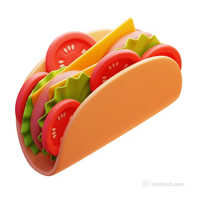 Delicious Taco With Crispy Shell Fresh Lettuce Tomato Slices And Cheese 3d model 