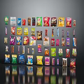 Variety of Colorful Snack Packages Arranged in Wall Display Design