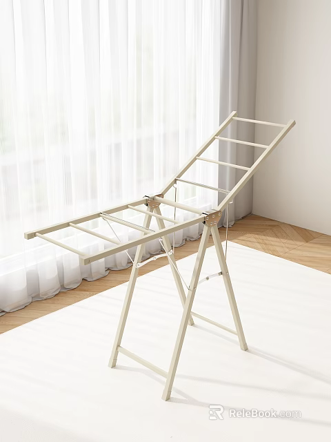 White Foldable Clothes Drying Rack For Indoor Home Use With Lightweight Design 3d model 