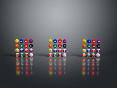 Neatly Arranged Billiards Balls In Three Stacks With Various Colors And White Balls At Bottom 3d model