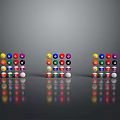 Neatly Arranged Billiards Balls In Three Stacks With Various Colors And White Balls At Bottom