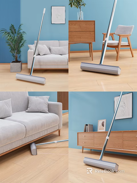 Efficient Cleaning Mop for Home Use in Living Room with Wooden Floor and Sofa Furniture 3d model 