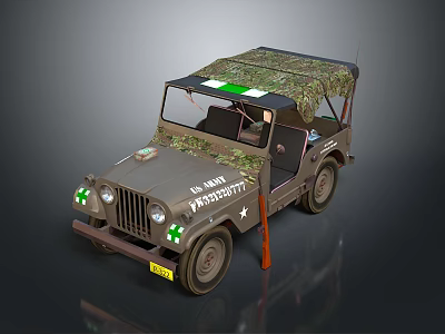 Olive Green Military Jeep With Canvas Top And 1st Ranger Infantry Markings 3d model