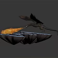 Realistic Dragon With Extended Wings Standing On Icy Surface Spitting Flame