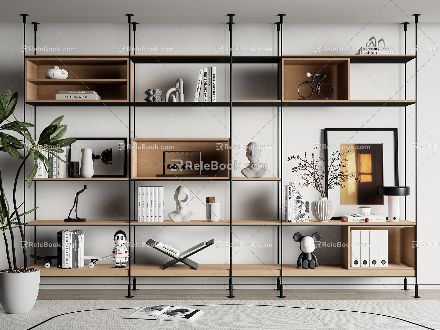 Bookshelf Iron Multi-layer Bookshelf Storage Rack Ornaments Combination Hanging Painting 3d model