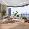 Cozy Home Balcony Design With Wooden Flooring Sofa Plants And City View