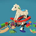 Trojan toy wooden train building blocks building blocks train building blocks boat rocking horse building blocks toy 3d model