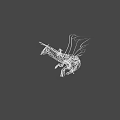 Fantasy Game Movie Character White Line Art Abstract Design Dynamic Pose Black Background