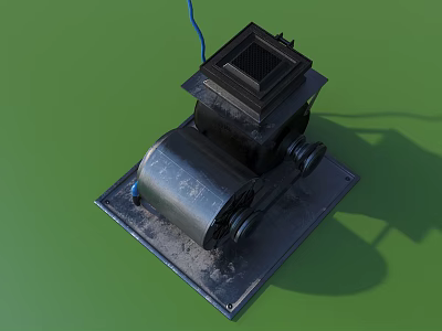 Industrial Equipment With Cylindrical Roller Black Square Vent Blue Cable And Rollers On Metal Base 3d model