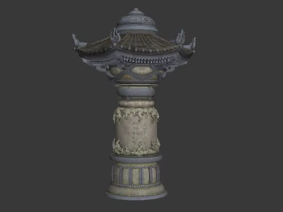 Traditional Chinese Stone Pillar With Intricate Carvings And Pagoda Style Top 3d model