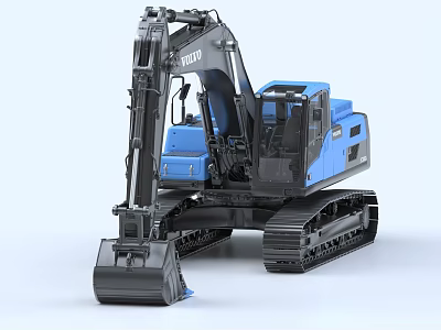 Volvo Blue Excavator With Tracked Chassis Large Bucket And Operator Cab 3d model