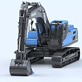 Volvo Blue Excavator With Tracked Chassis Large Bucket And Operator Cab 3d model