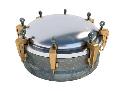 Circular Metal Cover Building Component With Golden Clamps And Fastening Devices 3d model