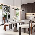 Modern Restaurant Interior With Marble Tabletop Dining Table Chairs Fresh Fruits And Flowers