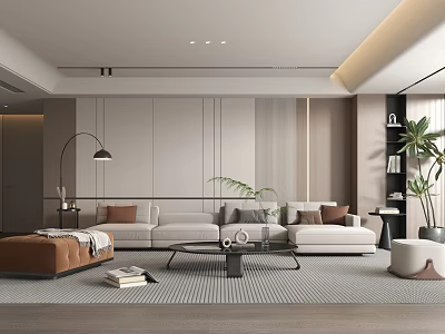 Modern Living Room Interior Design With Sectional Sofa Coffee Table And Floor Lamp 3d model