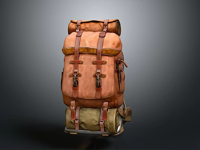 Vintage Leather Backpack With Multiple Straps Layered Design Green Base And Practical Pockets 3d model