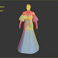 3D Game Movie Female Character In Blue Long Dress With Puffed Sleeves And Strapless Design