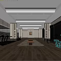 Modern Fitness Gym Interior With Treadmills Dumbbells Wooden Floor And Decorative Painting