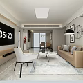 Modern Minimalist Living Dining Room Open Concept With Marble Floor Gray Tone Sofa And Artwork