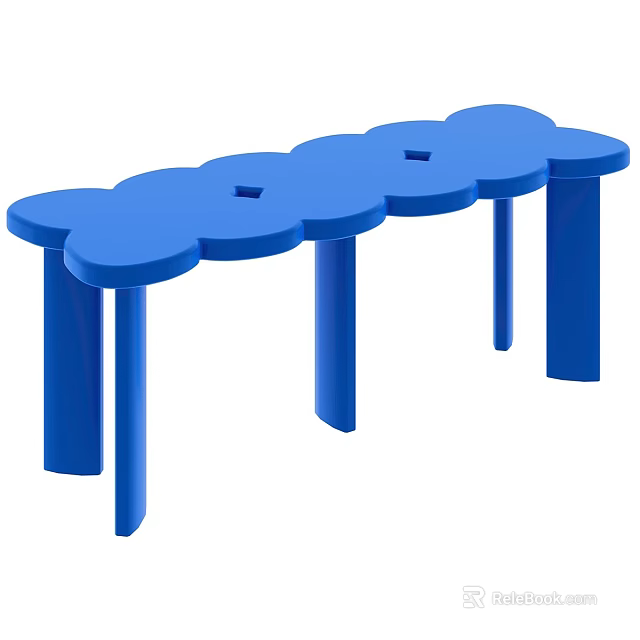 Modern Cloud Shaped Blue Stool With Connected Cloud Design And Pillar Legs 3d model 