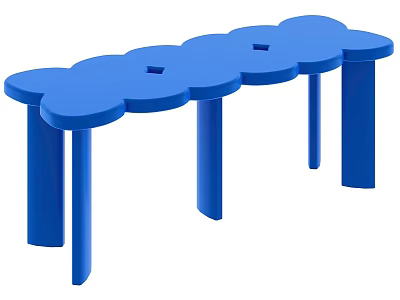 Modern Cloud Shaped Blue Stool With Connected Cloud Design And Pillar Legs 3d model