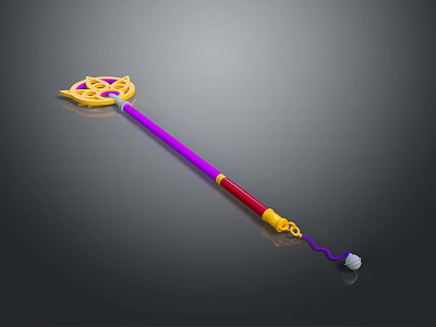 Colorful Magic Staff With Yellow Top Purple Shaft Red Section And White Ball 3d model