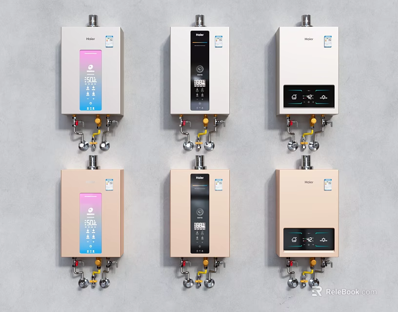 Various Styles of Household Water Heaters with Digital Displays and Control Buttons 3d model 